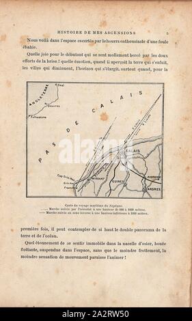 Karte von maritimen Reise des Neptun, die Flugbahn der Heißluftballon-Neptun durch Claude-Jules Duruof in der Region Nord-Pas-de-Calais 1868, Abb. 8, S. 5, Tissandier, Albert (Del.), 1887, Gaston Tissandier: Histoire de mes Aufstiege. Récit de Quarante voyages Aériens (1868-1886). Paris: Maurice Dreyfous, 1887 Stockfoto