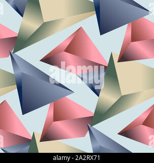 Sramless geometrische Muster. Abstrakte Dreieck Hintergrund. Farbige 3D-Dreiecke. Moderne Tapeten mit hellblauem Hintergrund. Stockfoto