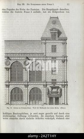 Schloss Fontainebleau, Südfassade der oval Court, unterzeichnet: Pfnor, Abb. 19, S. 77, Pfnor, Rodolphe, 1867, Jacob Burckhardt; Wilhelm Lübke: der neueren Baukunst. Stuttgart: Verlag von Ebner & Seubert, 1867 Stockfoto