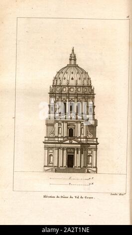 Höhe der Kuppel von Val de Grace, Fassade der Notre-Dame du Val-de-Grâce Kirche in Paris, geschätzt 16, S. 82, S. 123, Landon (Direxit), J. G. Legrand; c. S. Landon: Beschreibung de Paris et de ses édifices: avec un nun historique et des Bemerkungen sur le caractère de leur Architektur, et sur les principaux Objets d'Art et de curiosité qu'ils renferment. Seconde édition", corrigée avec Soin dans toutes ses Parteien, et augmentée considérablement. Bd. 1, Bl. 1. Paris. Straßburg. Treuttel et Würtz, 1818 Stockfoto