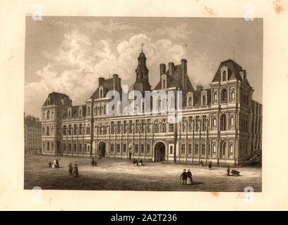 Außenansicht des Town House in Paris, Hôtel de Ville in Paris, PL. 110, nach S. 200, fol. 110r, Carl August Menzel: Sterben Kunstwerken von dem alterthum bis in die Gegenwart [...] oder Wegweiser durch das ganze Gebiet der bildenden Kunst [...]. Bd. 1, Bl. 2. Leipzig: J.A.Romberg's Verlag, [18. Stockfoto