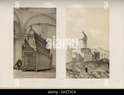 Kenotaph von Esther und Denkmal zu Esther und Mordechai in Hamadan, Esther's Mausoleum, Ehefrau von Xerxes der Ersten in Hamadan (Iran), unterzeichnet: Dessiné & Lithographié par Eugène Flandin; Gide et J. Baudry Editeurs, Lith. De Thierry Frères, PL. LXIX, Flandin, Eugène (dess. et lith.); Thierry Frères (Imp.); Gide et Cie (Hrsg.), 1851, Eugène Flandin; Pascal Xavier Coste: Voyage en Perse pendant Les Années 1840 et 1841. Paris: Gide et Jule Baudry, MDCCCLI Stockfoto