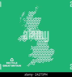 Großbritannien Karte vom Recycling Symbol. Umweltkonzept Stock Vektor