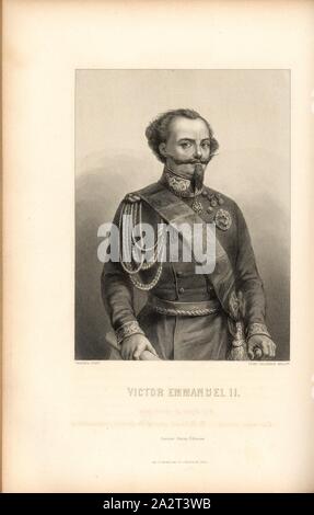 Victor Emmanuel II., Vittorio Emanuele II., König von Sardinien-piemont, unterzeichnet: Venesca (pinxt.); Ferd., Delannoy (sculp.); Garnier Frères (editeurs), Abb. 14, Teil 1, S.312, Venesca (pinx.);, Delannoy, Ferdinand (sc.), Garnier Frères (editeurs), Amédée de Cesena: Campagne de Piémont et de Lombardie en 1859. Paris: Garnier Frères, 1860 Stockfoto