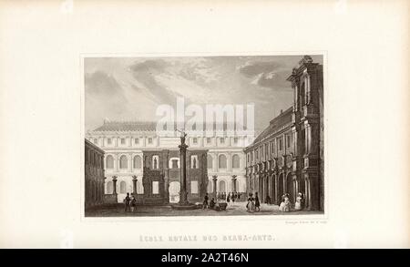 Royal School of Fine Arts, Ansicht der École Royale des Beaux-Arts auf die Rue des Petits-Augustins in Paris, nach S.632, S.746, rouargue Frères (Del. & Sculp.), 1854, Dulaure: Histoire de Paris et de ses Denkmäler. Nouvelle édition" refondue et complétée jusqu'à Nos jours par L. Batissier. Paris. Furne et Cie., 1854 Stockfoto