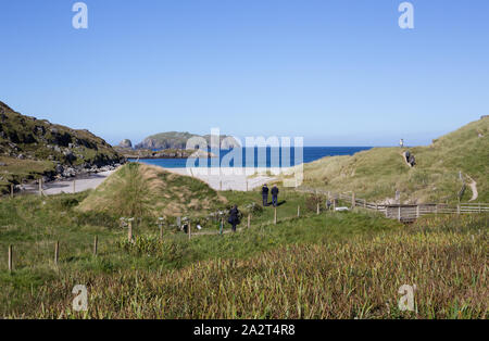 Die rekonstruierten Eisenzeit Haus am Strand, Bosta Bernera, Isle of Lewis, Äußere Hebriden Stockfoto