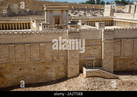 Herodes Tempel Modell in Holyland Modell von Jerusalem Modell der Stadt Jerusalem in der späten Zeit des Zweiten Tempels. Stockfoto