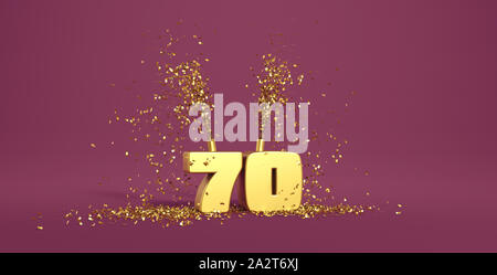 70. Jahrestag goldenen Buchstaben auf lila Hintergrund - 3D-Rendering Stockfoto