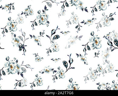Retro Wald Floral. Nahtlose Textur florale Muster auf weißem Hintergrund Bereit für Textildruck. Stockfoto