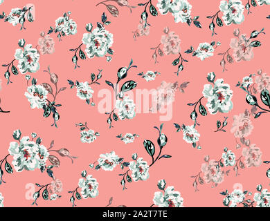 Retro Wald Floral. Nahtlose Textur florales Muster auf rosa Hintergrund Bereit für Textildruck. Stockfoto