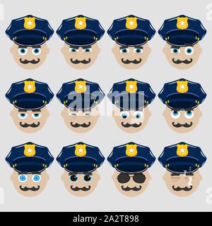 Der nette Polizist Emoticons. Vector Illustration. Stock Vektor