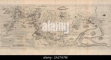 Die Wolga Flusslauf, ehemals Rha 1, Karte der Kurs der Wolga von balachna an der Mündung des Kaspischen Meer aus dem 18. Jahrhundert bekannt, unterzeichnet: Selon la Relation D'OLEARIUS., LEIDE, Chez Pierre VAN DER AA, merchand Libraire, Abb. 24, Nach S. 396, Aa, Pierre Vander (Chez), 1727, Adam Olearius: Voyages très - curieux et très - renommez vollendete en Moscovie, Tartarie et Perse: dans lequels auf Trouve une Beschreibung curieuse & la situation exacte des Pays & Etats, par où Il a passé [...]. Bd. 1. Eine Amsterdam: Chez Michel Charles le Céne, 1727 Stockfoto