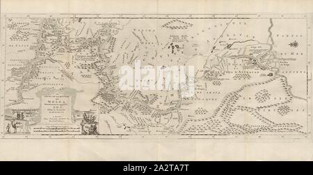 Die Wolga Flusslauf, ehemals Rha 2, Karte der Kurs der Wolga von balachna an der Mündung des Kaspischen Meer aus dem 18. Jahrhundert bekannt, unterzeichnet: Selon la Relation D'OLEARIUS., LEIDE, Chez Pierre VAN DER AA, merchand Libraire, Abb. 25, Nach S. 396, Aa, Pierre Vander (Chez), 1727, Adam Olearius: Voyages très - curieux et très - renommez vollendete en Moscovie, Tartarie et Perse: dans lequels auf Trouve une Beschreibung curieuse & la situation exacte des Pays & Etats, par où Il a passé [...]. Bd. 1. Eine Amsterdam: Chez Michel Charles le Céne, 1727 Stockfoto