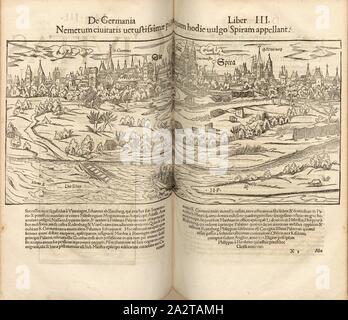 Nemeter Stadt der antiken Malerei heute vuglo Anruf Speier, von Speyer Abbildung aus dem 16. Jahrhundert, Signiert: H. F, Abb. 39, S. 474, 1552, Sebastian Münster: Cosmographiae universalis Lib. Vi in quibus, Iuxta certioris fidei scriptorum traditionem describuntur, Omniu [m] habitabilis Orbis partiu [m] Situs [...] omnium gentium Mores, Fachschulen, religio, Res gestae, mutationes [...]. Liber tertius. [Basel]: [Petri], [1552 Stockfoto