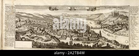 Herbipolis Würzburg, Würzburg, Main in Bayern, unterzeichnet: G. Bodenehr fec. et Exc., a., v. Platte 196, S. 51, Gabriel Bodenehr, d. Ä (fec. et exc.), 1710, Gabriel Bodenehr: Europens Pracht und Macht in 200 Kupfer-Stücken: worinnen nicht nur allein sterben berühmtest und Ansehnlichste, sondern auch andere Stätte, Festungen, Schlösser, Klöster, Pässe, Residentien, Palläste, Wasserfälle dises volckreichen Welttheils vermittelst Anmuthiger und eigentlicher Prospecte, Sambt Sonthofen geographischer Beschreibung zu Nuzen u Sonderm. Gemüth vergnügender Ergözung vorgestellet werden. Augspurg: [Selbstverlag Stockfoto