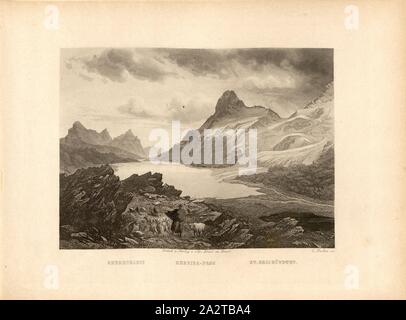 Bernina-Pass, Passo del Bernina, unterzeichnet: C. Huber (Sc), Taf. 81, S. 167, Huber, Caspar Ulrich (sculp.), 1870, Ludwig Rohbock: Album der Nord- und Ostschweiz: 100 Stahlstiche aus den Cantonen Basel, Solothurn, Aargau, Zürich, Schaffhausen, Thurgau, St. Gallen, Appenzell, Glarus und Graubünden. Basel: Verlag von Chr. Krüsi, [Ca. 1870 Stockfoto