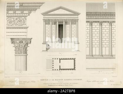 Tempel sagt das Maison Carrée, in Nismes, Maison Carrée (Tempel aus römischer Zeit) in Nimes in Frankreich, unterzeichnet: Ribault (Del.); Ribault (sc.), Abb. 75, S.321, Ribault (Del.); Ribault (sc.), 1853, Jules Gailhabaud: Denkmäler anciens et modernes. Bd. 1, Bl. 1. Paris: Librairie de Firmin Didot Freres, 1853 Stockfoto