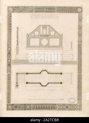 Grundriss und Aufriss der Kanzel in der Basilika San. Lorenzo, Kanzel der Basilika von Saint Lawrence vor den Mauern in Rom unterzeichnet: MK, Taf. XIV, S. 6, Knapp, I.M.(dis.), Christian Karl Josias von Bunsen: Sterben Basiliken des christlichen Roms: Nach ihrem Zusammenhange mit Idee und der Kirchenbaukunst. Bd. 1, Bl. 2. München: Literarisch-artistische Anstalt der J. G. Cotta'schen Buchhandlung, [1824 Stockfoto