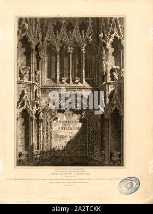 Der Weg in den Norden Veranda Redcliffe Church, Bristol, Portal von St. Mary Redcliffe Kirche in Bristol, unterzeichnet: von J. Le Keux graviert, aus einer Zeichnung von F. Mackenzie; durch Longman & Co, Bild veröffentlicht. 1, Mackenzie, F. (Zeichnung); Keux, John Le (Gravur), Longman & Co (veröffentlicht), 1814, John Britton: Die architektonischen Antiquitäten von Großbritannien: vertreten und in einer Reihe von Ansichten, Ansichten, Pläne, Schnitte und Details der verschiedenen alten englischen Bauten veranschaulicht: mit historischen und beschreibende Konten der einzelnen. Bd. 1, Bl. 4. London: J.Taylor, 1807-1826 Stockfoto