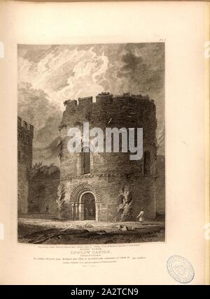 Runder Turm Ludlow Castle, Shropshire, Kapelle der hl. Maria Magdalena von Ludlow Castle in Shropshire, unterzeichnet: Von S. Rawle, skizziert von Edmund Aikin eingraviert; durch Longman & Co, Bild veröffentlicht. 42, PL. Ich, nach S. 129, Aikin, Edmund (Skizze); Rawle, Samuel (Gravur); Longman & Co (veröffentlicht), 1813, John Britton: Die architektonischen Antiquitäten von Großbritannien: vertreten und in einer Reihe von Ansichten, Ansichten, Pläne, Schnitte und Details der verschiedenen alten englischen Bauten veranschaulicht: mit historischen und beschreibende Konten der einzelnen. Bd. 1, Bl. 4. London: J.Taylor, 1807-1826 Stockfoto