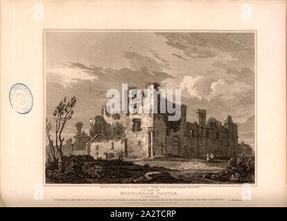 N.E. Blick auf Middleham Castle, Yorkshire, Middleham Castle Ruine in North Yorkshire, graviert von R. Sands, Skizze "von J. Tayleure, gezeichnet von Fielding; durch Longman & Co, Bild veröffentlicht. 50, S. 150, Tayleure, John (Skizze); Fielding (Zeichnung); Sands, Robert (Gravur); Longman & Co (veröffentlicht), 1814, John Britton: Die architektonischen Antiquitäten von Großbritannien: vertreten und in einer Reihe von Ansichten, Ansichten, Pläne, Schnitte und Details der verschiedenen alten englischen Bauten veranschaulicht: mit historischen und beschreibende Konten der einzelnen. Bd. 1, Bl. 4. London: J.Taylor, 1807-1826 Stockfoto