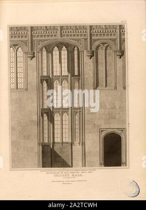 Erhöhung von erker; West Side Crosby Hall, London, Fenster des historischen Crosby Hall Gebäude in London unterzeichnet: von H. Le Keux graviert, aus einer Zeichnung von J. Palmer; durch Longman & Co, Bild veröffentlicht. 71, PL. V, nach S. 188, Palmer, J. (Zeichnung); Keux, Henry Le (Gravur); Longman & Co (veröffentlicht), 1814, John Britton: Die architektonischen Antiquitäten von Großbritannien: vertreten und in einer Reihe von Ansichten, Ansichten, Pläne, Schnitte und Details der verschiedenen alten englischen Bauten veranschaulicht: mit historischen und beschreibende Konten der einzelnen. Bd. 1, Bl. 4. London: J.Taylor, 1807-1826 Stockfoto
