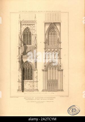 Beverley Minster, Yorkshire, Motorraum von kirchenschiff Außen, Beverley Minster in Beverley, East Riding von Yorkshire, unterzeichnet: Gezeichnet von A. Pugin, Etch 'dvon I. Le Keux; durch Longman & Co, Bild veröffentlicht. 44, S. 260, Pugin, Augustus Charles (Zeichnung); Keux, John Le (Radierung); Longman & Co (veröffentlicht), 1820, John Britton: Die architektonischen Antiquitäten von Großbritannien: vertreten und in einer Reihe von Ansichten, Ansichten, Pläne, Schnitte und Details der verschiedenen alten englischen Bauten veranschaulicht: mit historischen und beschreibende Konten der einzelnen. Bd. 1, Bl. 5. London: J.Taylor, 1807-1826 Stockfoto