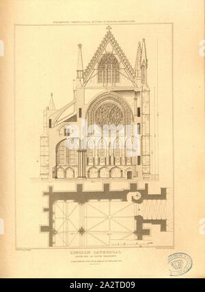 Die Kathedrale von Lincoln, südlichen Ende des südlichen Querhauses, die Kathedrale von Lincoln, Lincolnshire, unterzeichnet: Gezeichnet von A. Pugin, Etch 'dvon J. Le Keux; durch Longman & Co, Bild veröffentlicht. 59, S. 260, Pugin, Augustus Charles (Zeichnung); Keux, John Le (Radierung); Longman & Co (veröffentlicht), 1820, John Britton: Die architektonischen Antiquitäten von Großbritannien: vertreten und in einer Reihe von Ansichten, Ansichten, Pläne, Schnitte und Details der verschiedenen alten englischen Bauten veranschaulicht: mit historischen und beschreibende Konten der einzelnen. Bd. 1, Bl. 5. London: J.Taylor, 1807-1826 Stockfoto