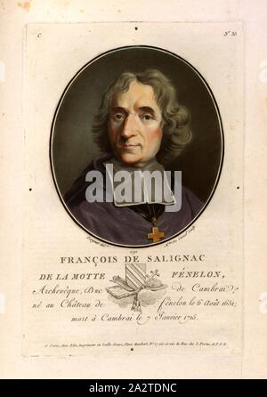 François Salignac de la Motte Fénelon, François de Salignac de La Mothe-Fénelon, Erzbischof von Cambrai, unterzeichnet: Sergent (Del.); Mme. De Cernel (sculp.); chez Blin, C. 35, Sergent, Antoine Louis François (Del.);, Cernel, Marie-Louise - Suzanne Champion de (sc.); Blin (Chez), Antoine François Sergent-Marceau: Porträts des Grands Hommes, femmes illustres et Sujets mémorables de France: gravés imprimés et en couleurs. Dédié Au Roi. Bd. 1, Bl. 1. Paris: chez Blin, Imprimeur en Taille-Douce, [1786-1792 Stockfoto