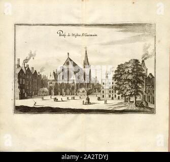 Prosp. von St. Germain Kirche, Kirche Saint-Germain-des-Prés in Paris, Abb. 10, S. 64, Martin Zeiller: Topographia Galliae, oder, Beschreibung und Contrafaitung der vornehmbsten und bekantisten Oerter in dem mächtigen und grossen Königreich Franckreich: beedes auss eygner Erfahrung und Beispiele in den Graben und berühmbtesten Scribenten so in Underschiedlichen Spraachen Abb. aussgangen seyn auch auss erlangten Bericht- und Relationen von etlichen Jahren Held zusammengetragen in richtige Ordnung Referenzen und auff Begehren zum Druck verfertiget. Bd. 1, Bl. 1. Frankfurt am Mayn: Im Verlag Caspar Merians, M DC LXI [ Stockfoto