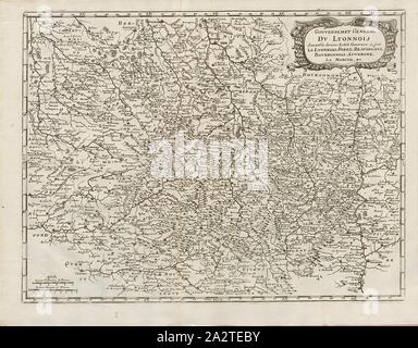 Allgemeine Regierung von Lyon..., Karte von Limoges und der Region Lyon in Frankreich, Abb. 24, fünfter Teil, S. 68, Martin Zeiller: Topographia Galliae, oder, Beschreibung und Contrafaitung der vornehmbsten und bekantisten Oerter in dem mächtigen und grossen Königreich Franckreich: beedes auss eygner Erfahrung und Beispiele in den Graben und berühmbtesten Scribenten so in Underschiedlichen Spraachen Abb. aussgangen seyn auch auss erlangten Bericht- und Relationen von etlichen Jahren Held zusammengetragen in richtige Ordnung Referenzen und auff Begehren zum Druck verfertiget. Bd. 1, Bl. 3. Frankfurt am Mayn: Im Verlag Stockfoto