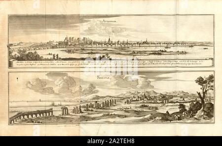 Avignon und Freius, Avignon, Fréjus in Frankreich, Abb. 41, 12 Teil, nach S. 16, Martin Zeiller: Topographia Galliae, oder, Beschreibung und Contrafaitung der vornehmbsten und bekantisten Oerter in dem mächtigen und grossen Königreich Franckreich: beedes auss eygner Erfahrung und Beispiele in den Graben und berühmbtesten Scribenten so in Underschiedlichen Spraachen Abb. aussgangen seyn auch auss erlangten Bericht- und Relationen von etlichen Jahren Held zusammengetragen in richtige Ordnung Referenzen und auff Begehren zum Druck verfertiget. Bd. 1, Bl. 4. Frankfurt am Mayn: Im Verlag Caspar Merians, M DC LXI [ Stockfoto