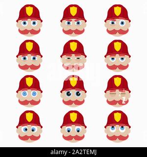 Der nette Feuerwehrmann Emoticons. Vector Illustration. Stock Vektor