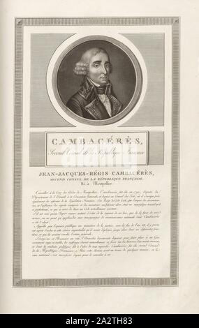 Cambaceres zweiten Konsul der Französischen Republik, Portrait von Jean-Jacques Régis de Cambacérès, Abb. 50, S. 9 (Verfassung de la République), Sammlung complète des Tableaux historiques de La Révolution Française en trois Volumes [...]. Bd. 1, Bl. 3. Ein Paris: chez Auber, Editeur, et seul Propriétaire: de l'Imprimerie de Pierre Didot l'aîné, einer XI de la République DCCCII Francçaise M. Stockfoto