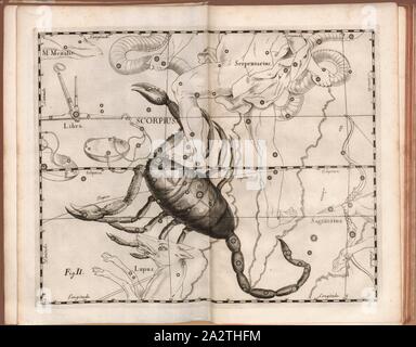 Scorpius, Darstellung der Sterne Sternbild Skorpion aus dem 17. Jahrhundert, Abb. II, S. 21, 1687, Johannes Hevelius, Johann Ernst-von-Schmieden: Johannis Hevelii prodromus fundamenta astronomiae, exhibens, quae Tam ad Novum planè & correctiorem stellarum fixarum construendeum, ad catalogum quàm onmium planetarum tabulas corrigendas omnimodè spectant; nec nicht Novas & correctiores tabulas Solares, aliasque plurimas astronomiam pertinentes ad [...]. Gedani: Typis Johannis-Zachariae Stollii, 1690 Stockfoto