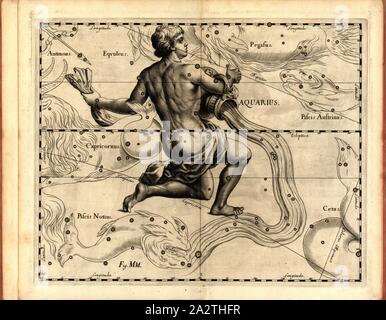 Wassermann, Karte von dem Sternbild Wassermann, Abb. 40, Abb. MM, S. 21, Johannes Hevelius, Johann Ernst-von-Schmieden: Johannis Hevelii prodromus fundamenta astronomiae, exhibens, quae Tam ad Novum planè & correctiorem stellarum fixarum construendeum, ad catalogum quàm onmium planetarum tabulas corrigendas omnimodè spectant; nec nicht Novas & correctiores tabulas Solares, aliasque plurimas astronomiam pertinentes ad [...]. Gedani: Typis Johannis-Zachariae Stollii, 1690 Stockfoto