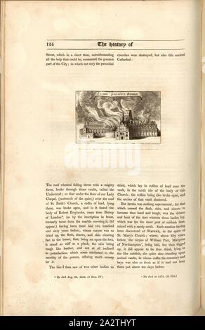 Von einer Vignette in der Titel-Seite von Erzbischof Sancroft Predigt über den Brand von London, von Hollar 1666 eingraviert, Brennen Old St Paul's Kathedrale in London 1666, signiert: W. Hollar fecit A. 1666; von W. eingraviert finden; durch Lackington & Co. und Longman & Co., Pl veröffentlicht. XLV, S. 124, Hollar, Wenzel (FEC); Finden, W. (Gravur); Lackington&Co (Hrsg.); Longman & Co (Hrsg.), William Dugdale, Henry Ellis: Die Geschichte der Saint Paul's Cathedral in London, von der Gründung: Aus original Charters, Datensätze extrahiert, leiger - Bücher und Handschriften. London: gedruckt für Lackington, Hughes Stockfoto