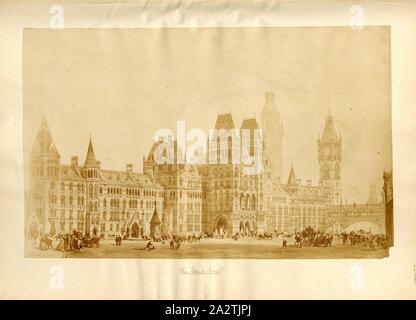 Der Strand vorne, Royal Courts of Justice in London in Richtung Strand auf dem Plan von Alfred Waterhouse, Taf. XXII, nach S. 24, Alfred Waterhouse: Allgemeine Beschreibung des Design: Gerichtshöfe des Wettbewerbs. London: von George E. Eyre und William Spottiswoode gedruckt: Her Majesty's Stationery Office, 1867 Stockfoto