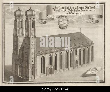 Die churfürstliche Collegiat Stüfft und Pfar-Kirch zu Unserer Lieben Frau in München, Frauenkirche in München (Deutschland), Abb. 12, S. 10, Wening, Michael (Del. et sc.), 1701, Michael Wening: Historico-topographica Descriptio. Das ist: Beschreibung, dess Churfürsten- und Hertzogthumbs Ober- und Nidern Bayrn, welches in vier Theil oder Rennt-Aembter, als Oberlands München und Underlands Burgkhausen, aber in Landshuet unnd Straubing abgetheilt ist [...]. 1 Thail. München: bey Johann Lucas Straub, Edelstein: lobl. Landtschafft Buchtruckern anno M. DCCI. [1701 Stockfoto