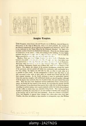 Tempelritter, Grab Zahlen der Tempelritter, Abb. 12, S. 1 11, Charles Alfred Stothard, Alfred John Kempe: Das monumentale Bildnisse von Großbritannien: aus unserem Kathedralen und Kirchen ausgewählt, mit dem Ziel das Zusammenbringen, und die Erhaltung der richtigen Darstellungen der besten historischen Abbildungen vorhanden, von der normannischen Eroberung der Herrschaft von Heinrich der Achte: durch die Erlaubnis, die Prince Regent gewidmet. London: Gedruckt von J. M'Creery [...], 1817-1832 Stockfoto