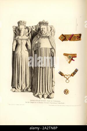 Henry 4., Grab von König Heinrich IV. und seiner Frau Johanna von Navarra in der Kathedrale von Canterbury, unterzeichnet: Gezeichnet und Geätzt durch C.A. Stothard Jun, herausgegeben von C.A. Stothard Jun, Abb. 114, 102, gemäß S. 78, Stothard, Charles Alfred Jun (gezogen, geätzt und publ.), Charles Alfred Stothard, Alfred John Kempe: Das monumentale Bildnisse von Großbritannien: aus unserem Kathedralen und Kirchen ausgewählt, mit dem Ziel das Zusammenbringen, und die Erhaltung der richtigen Darstellungen der besten historischen Abbildungen vorhanden, von der normannischen Eroberung der Herrschaft von Heinrich der Achte: durch die Erlaubnis, die dedizierte Stockfoto