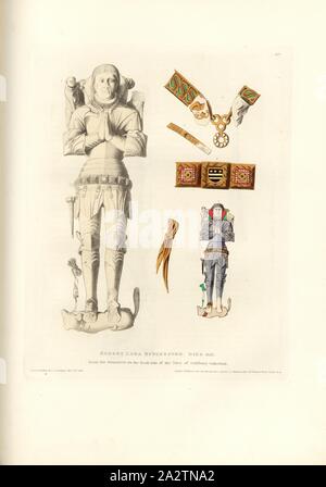 Robert Herr Hungerford. Starb 1455. Von seinem Denkmal auf der Südseite des Kirchenschiffes der Kathedrale von Salisbury, Grab von Robert Herr Hungerford an der Kathedrale von Salisbury, unterzeichnet: Gezeichnet und Geätzt durch C.A. Stothard Jun, herausgegeben von C.A. Stothard Jun, Abb. 141, 129, nach S.98, Stothard, Charles Alfred Jun (gezogen, geätzt und publ.), Charles Alfred Stothard, Alfred John Kempe: Das monumentale Bildnisse von Großbritannien: aus unserem Kathedralen und Kirchen ausgewählt, mit dem Ziel das Zusammenbringen, und die Erhaltung der richtigen Darstellungen der besten historischen Abbildungen vorhanden, von der normannischen Eroberung Stockfoto