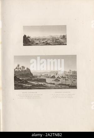 Erste Katarakte, Abb. A: Blick auf den Hafen von Suan, Beginn der Katarakte und die Insel Elephantine (Nil in der Nähe von Aswan), Abb. B: Blick in das Innere der Katarakte (Nil bei Assuan), Signiert: GAV; Schroeder sc, PL. 1, S. 37, Gau, Franz Christian (Del.); Schroeder (sc.), Franz Christian Gau, Barthold Georg Niebuhr: Antiquités de la Nubie: ou inédits monumens des Bords du Nil, Situés entre la première et la seconde cataracte: ouvrage faisant Suite au Grand ouvrage de la Kommission D'Egypte; dédié Au Roi. Stuttgart: aux frais de La Librairie de J. G. Cotta; Paris: Imprimerie et Stockfoto