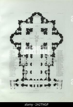 Plan der Basilika von St. Peter gegründet in MDVI von Julius II und in MDCXII unter Paul V abgeschlossen, Plan der Basilika St. Peter im Vatikan zischen 1506 und 1612, signiert: Huguet sc, PL. 1, S. 67, Huguet (sc.), 1882, Paul Marie LeTarouilly: Le Vatikan et la Basilique de Saint-Pierre in Rom. Paris: Vve A. Morel et Cie., Editeurs, 1882 Stockfoto