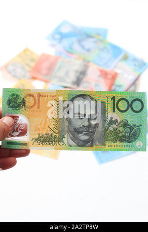 Einhundert US-Dollar, Australische Dollar, 100 $ Stockfoto