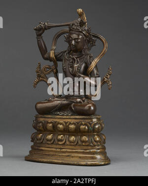 Manjusri, Qing Dynastie, Qing Dynasty, 1700-1899, bronze, 11-1/4 in., tibetanische, nepalesische, asiatische Kunst Stockfoto