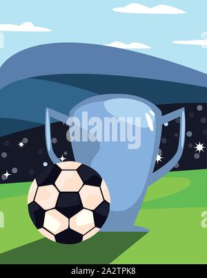 Einen klassischen Schwarz-Weiß-Ball mit Trophäe Vector Illustration Design Stock Vektor