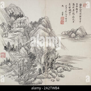 Album nach alten Meistern und Gedichte, Wang Hui (Chinesische, 1632-1717), Qing Dynasty, 1650-1717, Album (10 Blätter), Tusche auf Papier, 13 x 12-1/4-in., Asiatische Kunst Stockfoto