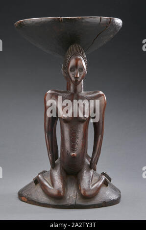 Hocker mit Janus weiblichen Figuren, Zela, Anfang des 20. Jahrhunderts, Holz, 15-1/8 x 9 x 9 in., Afrikanische Kunst Stockfoto