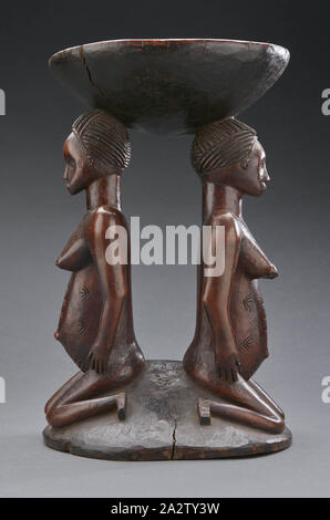 Hocker mit Janus weiblichen Figuren, Zela, Anfang des 20. Jahrhunderts, Holz, 15-1/8 x 9 x 9 in., Afrikanische Kunst Stockfoto